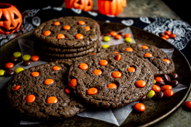 Extra Dark Chocolate Halloween Cookies with Peanut Butter Pieces
